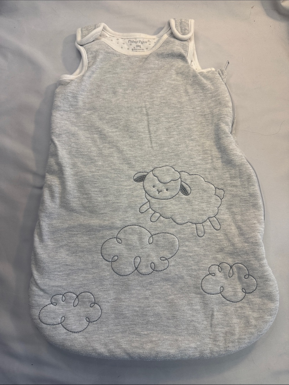 Fisher-Price Light Gray Lamb Sleep Sack with Cloud Embroidery